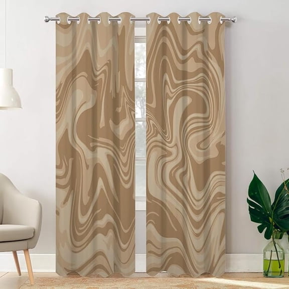 Marble Texture Background Blackout Curtains For Bedroom, Dark Brown Ink Painting On Brown Grommet Top Drapes Thermal Insulated Window Curtains 42"W x 63"L (Pack of 2)