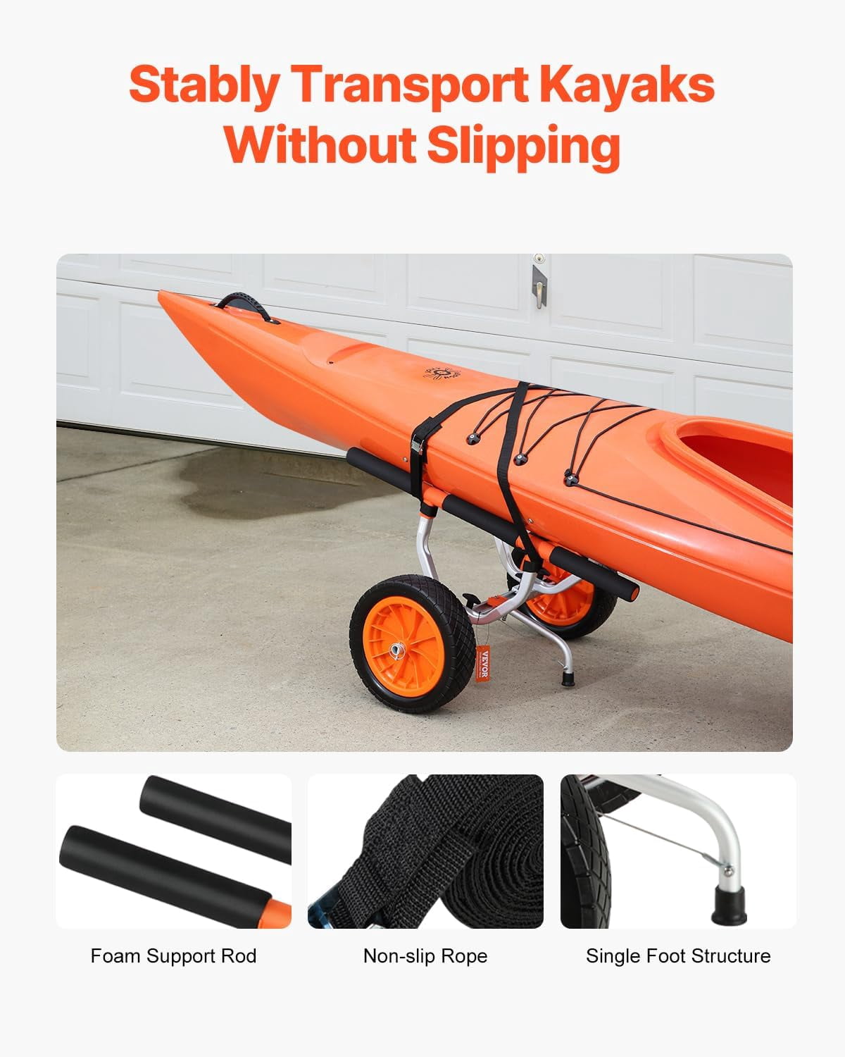 Colourfull Kayak Cart, Heavy Duty 450 LBS Load Capacity Kayak Trailer, Detachable Canoe Trolley Cart with Adjustable Width & Nonslip Support Foot, 12'' Solid Tires for Kayaks Canoes Float Mats Paddle