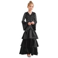thumbnail image 1 of YiZYiF Robe de Danse Flamenco Espagnole pour Filles Manches Longues Col en V Franges Pois Robe Maxi à Étages Noir 10, 1 of 7