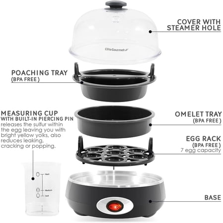 Elite Gourmet Easy Egg Cooker, Charcoal Grey