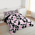thumbnail image 3 of Manfei Milk Cattle Print Full Size Comforter Sets,Rustic Farm Animal Bedding Comforter Set,Pink White Black Bedding Sets For Teens,Luxury Bedroom Decor Reversible,3-Piece, 3 of 8