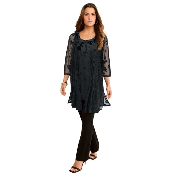 Roaman's Women's Plus Size Velvet Burnout Cardigan Twinset