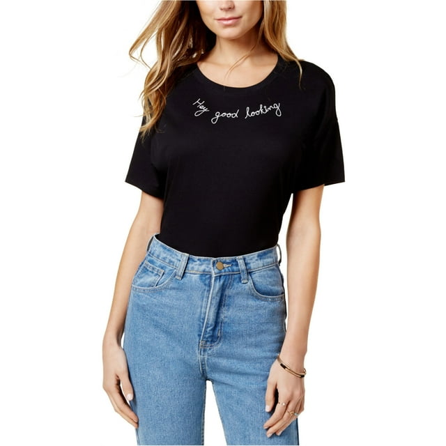 Carbon Copy Womens Hey Good Looking Embellished T-Shirt, Black, Medium