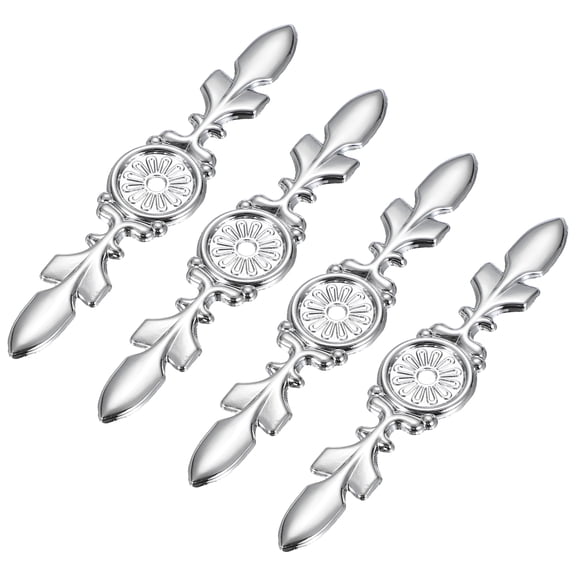 Uxcell 4Pcs Cabinet Handle Backplate, 4-21/32" Zinc Alloy Drawer Knobs Back Plate 5/32" Single Hole, Retro Decorative Vintage Backplate for Wardrobes, Cupboard, Closet, Dresser, Silver