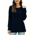 thumbnail image 5 of Lenpel Women's Tunic Tops Brushed Fleece Ribbed Knit Crew Neck Side Split Long Sleeve Shirts Casual Loose Blouses Fall Winter Outfits(Navy,Small), 5 of 7