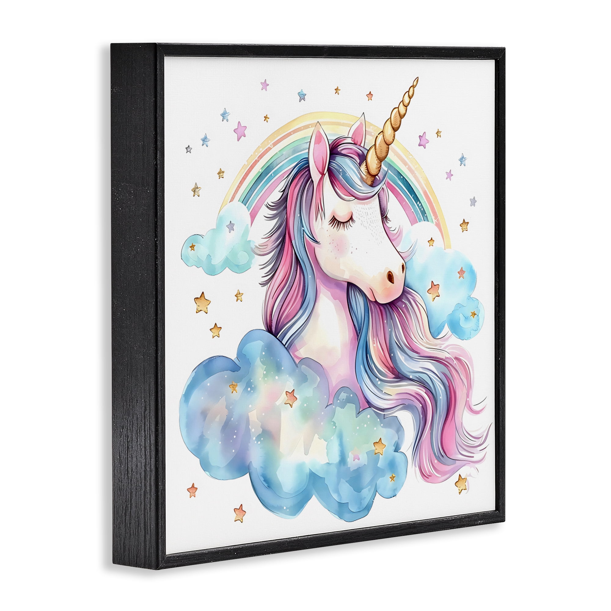 Stupell Industries Cute Happy Unicorn & Rainbow Black Framed Giclee Art, design by Creative Studio