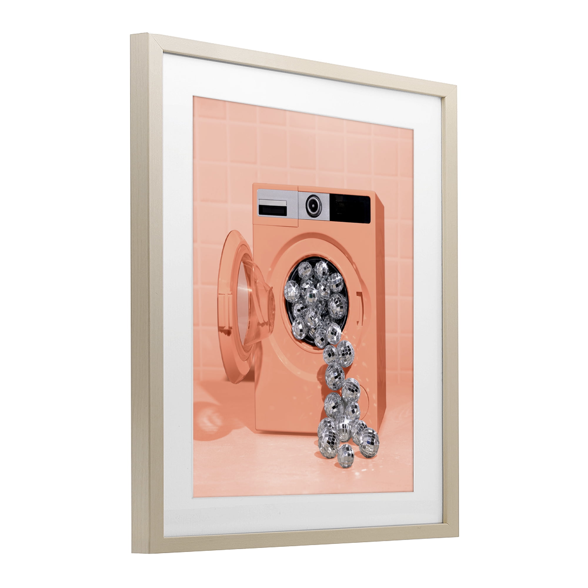 Stupell Industries Disco Laundry Machine over Orange Birch Framed Print Under Glass, design by LISH Creative