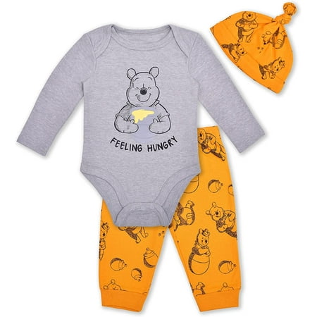 

Disney Boy s Winnie The Pooh Long Sleeve bodysuit Cap and Jogger Pant Set
