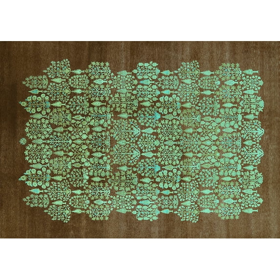Ahgly Company Indoor Rectangle Oriental Turquoise Blue Industrial Area Rugs, 8' x 12'