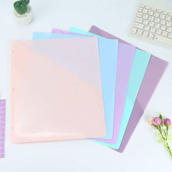 3 Ring Binder Dividers with Two Pockets, 5 Count Plastic File Dividers Binder Index Dividers, Assorted Colors, Letter Size(Light blue)