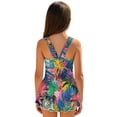 thumbnail image 2 of DISNIMO Palm Tree Printed Girls' One Piece Swimsuit Hawaiian Summer Bathing Suit for 3-13 Years Sleeveless Swim Dress for Kids, 2 of 8
