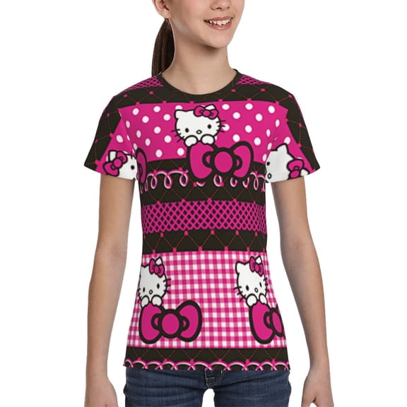 Boys Girls Hello Kitty T-Shirt Crewneck Short Sleeve Tees Kids Casual Shirt Tops 5-16 Years XS
