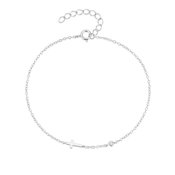 Pulsera de Cruz de plata esterlina para mujeres heshpaws s925, pulsera de Cruz pequeña ajustable, joyería de Cruz religiosa de diamante simple de moda, con caja de regalo, plata