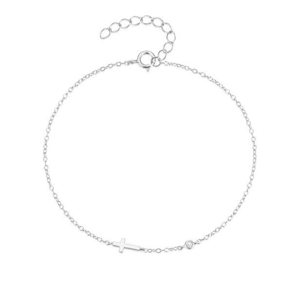 Pulsera de Cruz de plata esterlina para mujeres heshpaws s925, pulsera de Cruz pequeña ajustable, joyería de Cruz religiosa de diamante simple de moda, con caja de regalo, plata