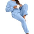 thumbnail image 4 of Liacowi Women Plush Pajamas Sets 2 Piece Sherpa Outfit Warm Fuzzy Round Neck Sweatshirt Tops and Plush Trousers, 4 of 7