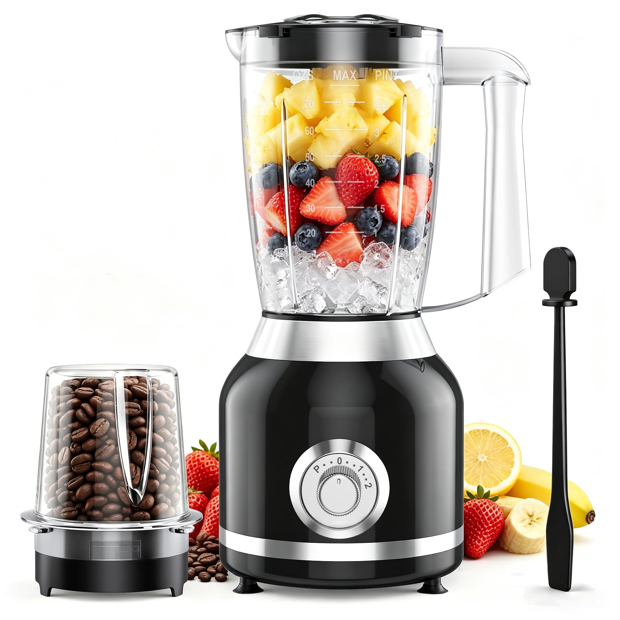 TINANA Countertop Blender with Grinder, 500W Smoothie Maker, 70 oz Pitcher, 2 Speeds & Pulse, Ice Crushing, Black
