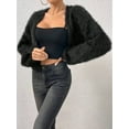 thumbnail image 4 of Women'S Cropped Loose Plush Long Sleeve Open Front Knitted Cardigan Black S, 4 of 7