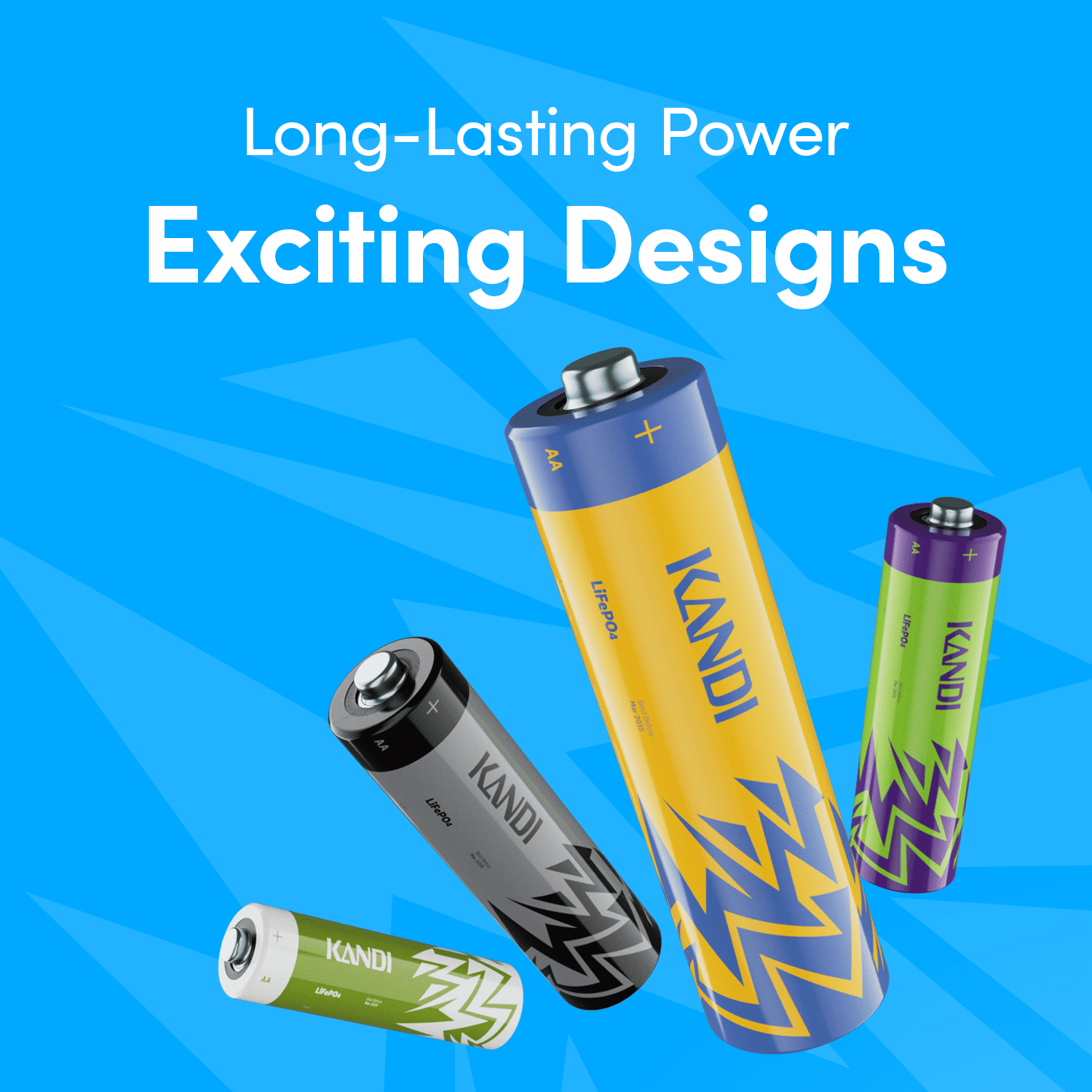Kandi AA Lithium Rechargeable Batteries 12 Pack-Lightning