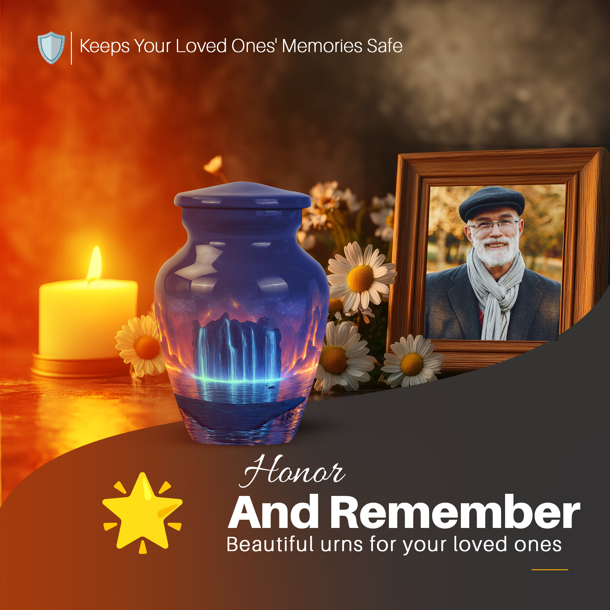 Yatskia Blue Waterfall Mini Memorial Keepsake Urns for Human Ashes Adult Brother and Sister, Small Funeral Urn for Ashes Adult Dad, (Classic Pack of 4, 3 Inch)