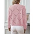 thumbnail image 2 of Womens Sequin Hollow Out Knit Sweater Fall Winter Long Sleeve Round Casual Loose Fitting Pullover Sweater Tops,Pink,XL, 2 of 5