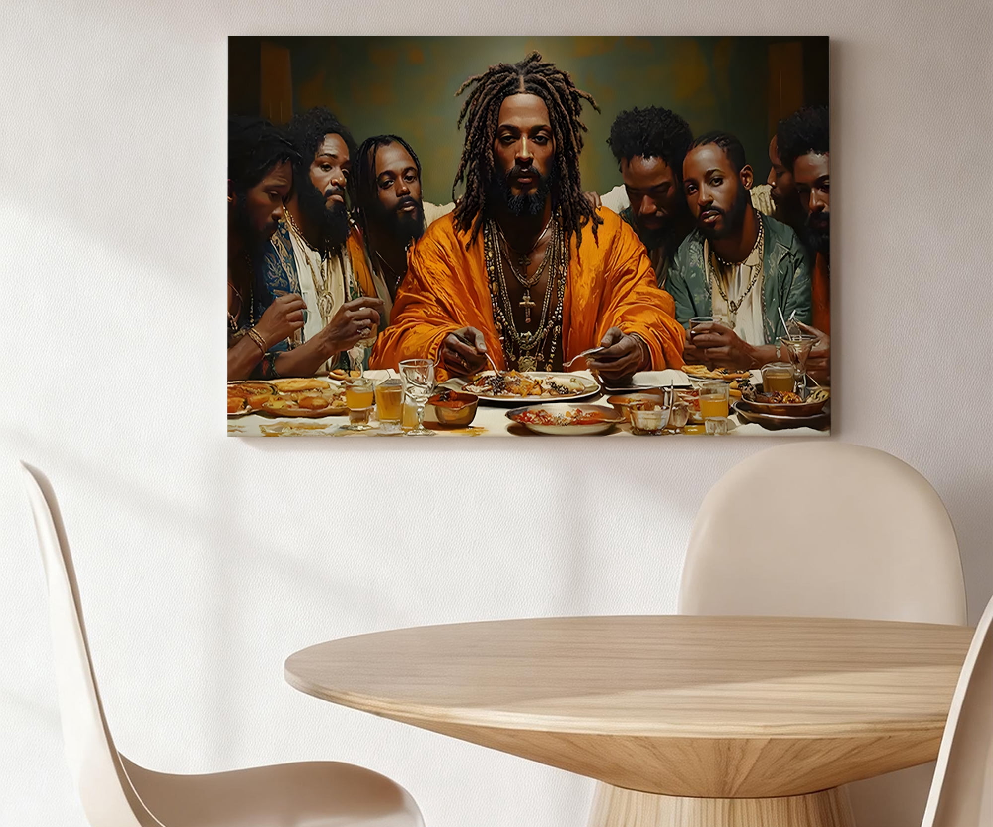 Black Last Supper Dreadlocks Canvas Wall Art, African American Christian Decor, Modern Biblical Artwork For Church, Living Room, Home Chapel, Ready To Hang 24*36inch(60*90cm)