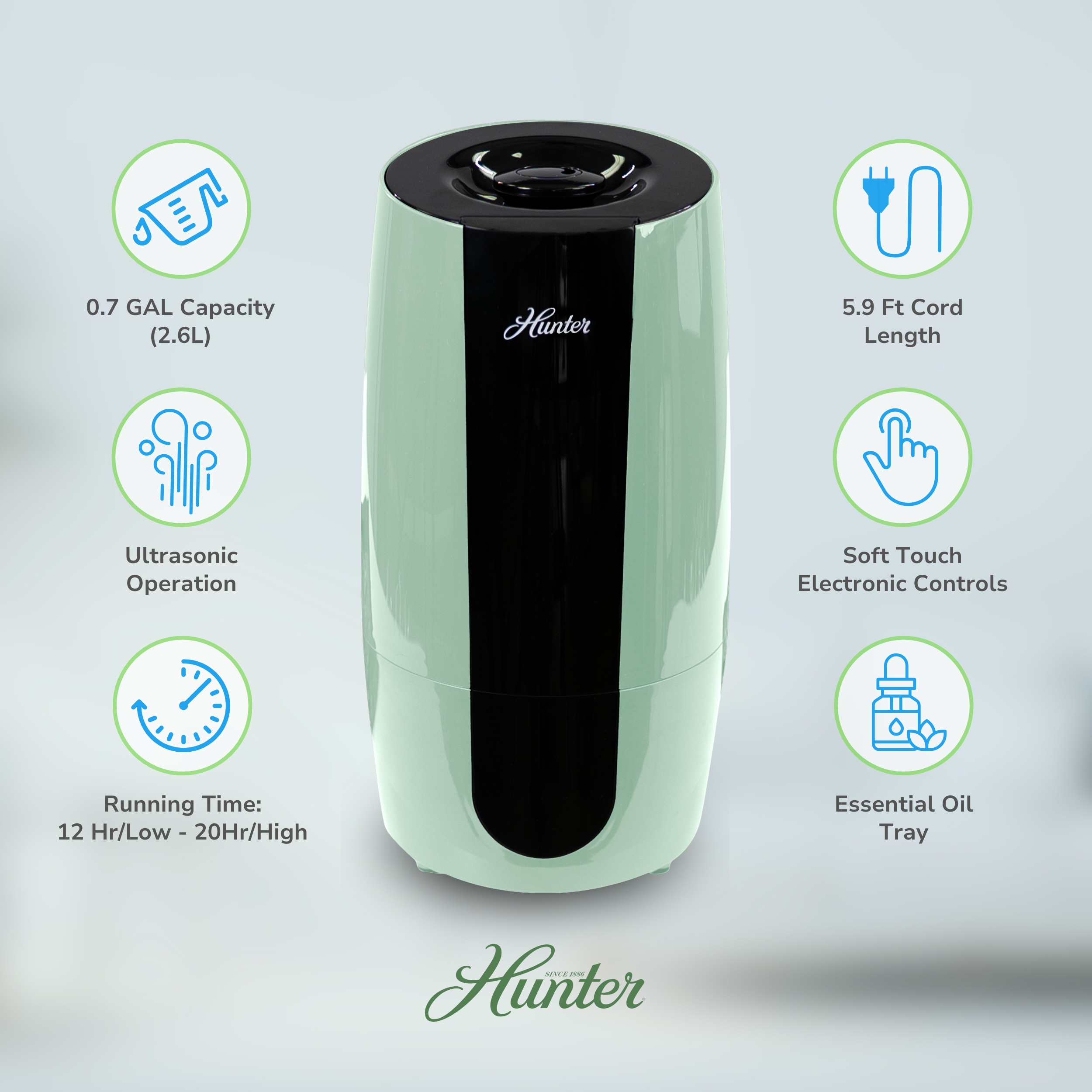 Hunter HHU400 Aspire Cool Mist 0.7 Gal Ultrasonic Humidifier, Sage