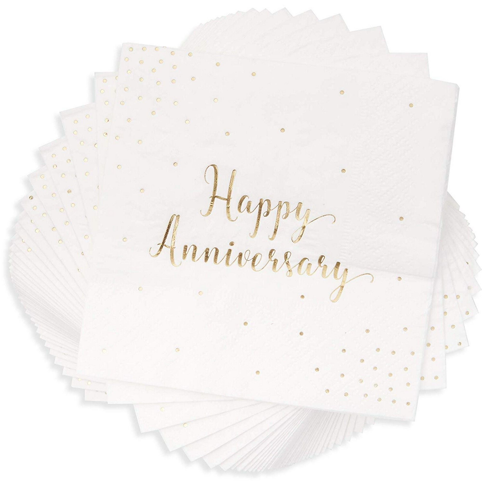50Pack Happy Anniversary Cocktail Napkins, 3ply Gold Foil Confetti