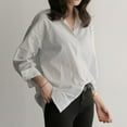 thumbnail image 5 of Womens New Mid-Length Striped Shirt Stylish Loose Long-Sleeved Top White S YIWEI, 5 of 11