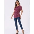 thumbnail image 4 of DARING DIVA Women's Cowl Neck Short Sleeve Ruched Blouses XS Burgundy, 4 of 6
