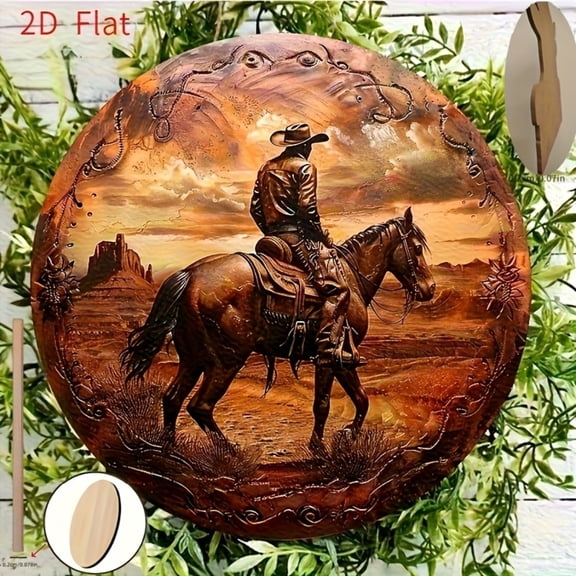 HELLOYOUNG 2D Flat Western Cowboy Wood Wall Art, Boho Textured Print Horse Decor for Living Room, Unique Western Home Decor Gift