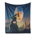 thumbnail image 1 of Fantasy World Soft Flannel Fleece Blanket, Dead Queen in Castle Zombies in Cemetery Love Affair Bridal Halloween Theme, Cozy Plush for Indoor and Outdoor Use, 50" x 70", Blue Yellow, by Ambesonne, 1 of 6