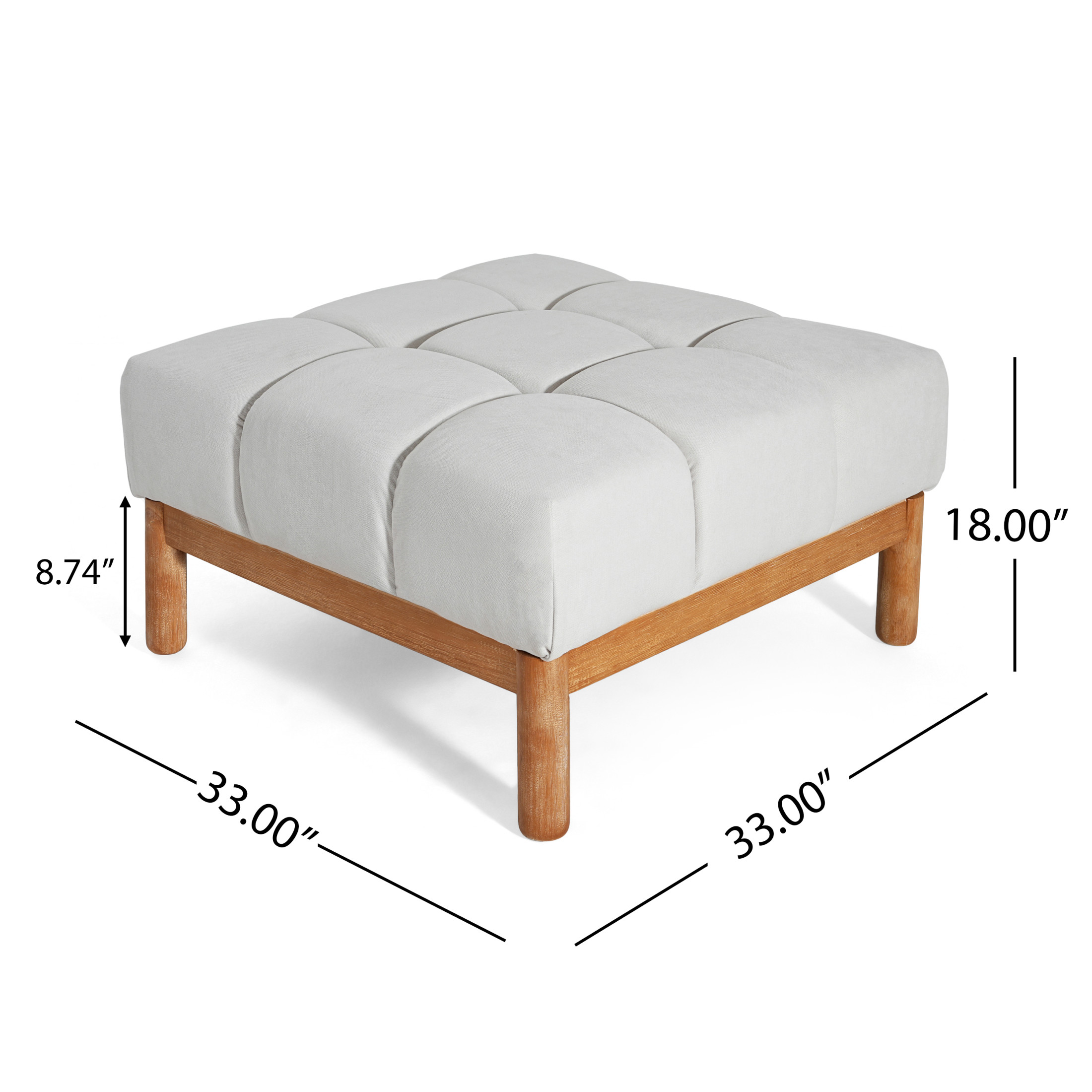 Christopher Knight Home 33" Modern Deep Biscuit Tufted Upholstered Square Ottoman with Wood Base, White