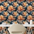 thumbnail image 2 of Ambesonne Asian Floral Peel & Stick Wallpaper for Home, Japanese Peony Flowers, 13"x100", Petrol Blue and Dark Peach, 2 of 5