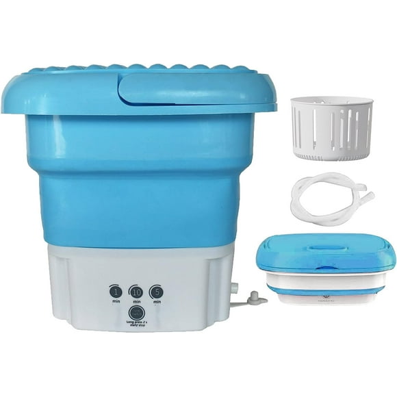 Portable Folding Washing Machine with Rotating Tumble Dryer Drum for Baby Clothes, Underwear, Socks, Towels, Great for Travel, Apartments, Lightweight and Easy to Carry (Blue)