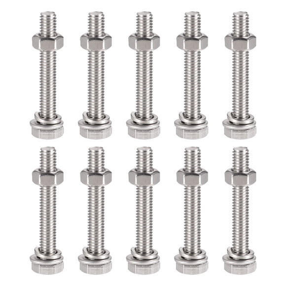 Unique Bargains M6 x 40mm 304 Stainless Steel Hex Head Screws Bolts, Nuts, Flat & Lock Washers Kits 10 Sets