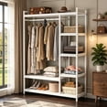 thumbnail image 2 of Fnova Clothes Rack with Shelf, Freestanding Closet Organizer, Heavy Duty Industrial Hall Tree Garments Rack for Small Space, Bedroom, White, 2 of 12