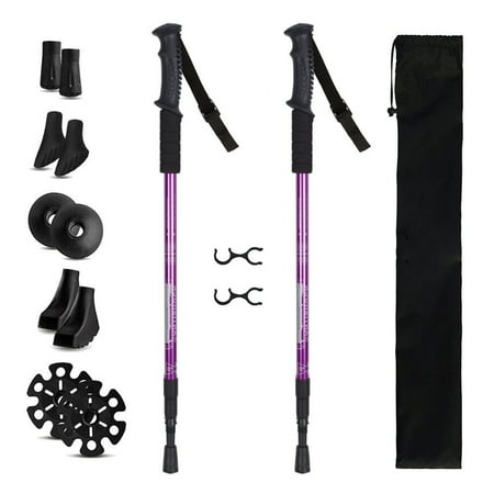 IC ICLOVER Pair 2 Trekking Walking Hiking Sticks Poles Quick Lock Adjustable Alpenstock 25.5  to 64.9  for All Heights  Durable & Lightweight Aluminum  Purple