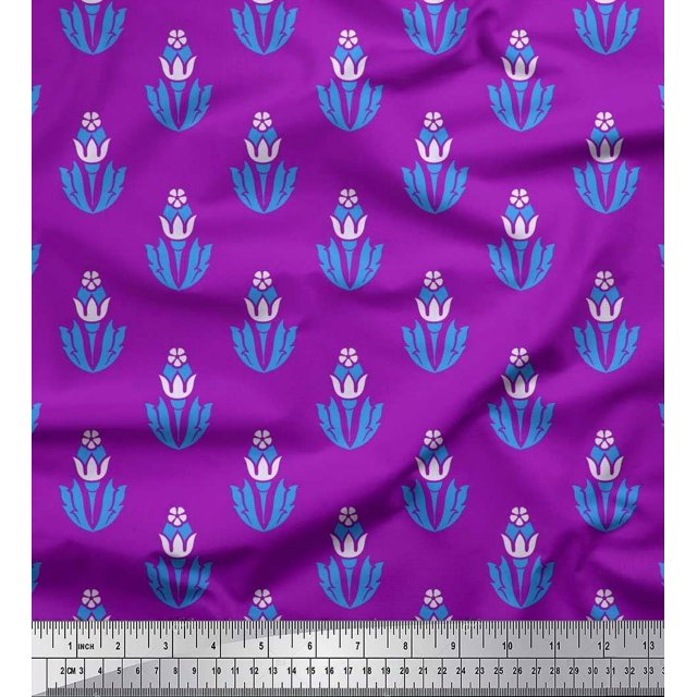 Soimoi Polyester Crepe Fabric Leaves & Floral Artistic Print Fabric by Yard 52 Inch Wide