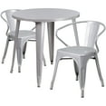 thumbnail image 2 of Emma + Oliver Commercial 30" Round Silver Metal Indoor-Outdoor Table Set with 2 Arm Chairs, 2 of 5