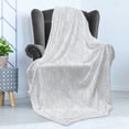 thumbnail image 4 of Grey and White Soft Flannel Fleece Throw Blanket, Doodle Style Botanical Leaves Pattern Shabby Ornamental, Cozy Plush for Indoor and Outdoor Use, 70" x 90", Grey White, by Ambesonne, 4 of 5
