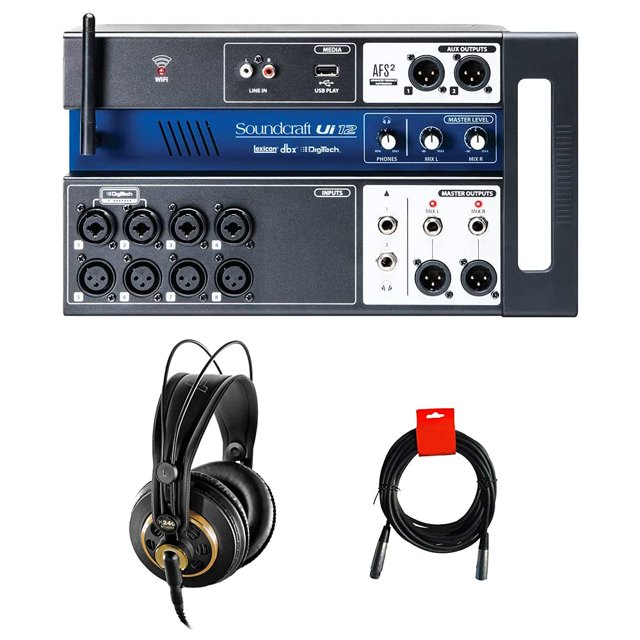 Mezclador digital Soundcraft Ui12 de 12 entradas con audífonos AKG
