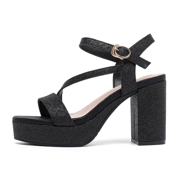 Kkdom Women's Platform Heels - Strappy Chunky High Heel Sandals Open Toe, Ankle Buckle For Party, Wedding