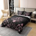 thumbnail image 2 of Manfei Bohemian Damask 100% Cotton Duvet Cover Queen Size, Black Pink Bedding Sets Queen Size, Victorian Flower Bed Set, Breathable Bedroom Decoration, 2 of 9