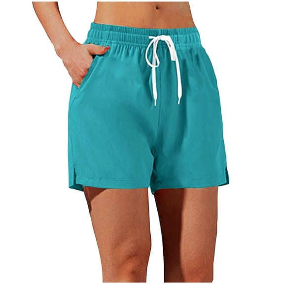 Athletic Shorts for Women Plus Size Elastic High Waisted Gym Yoga Workout Side Split Quick Dry Sweatshorts (2XL, Blue)