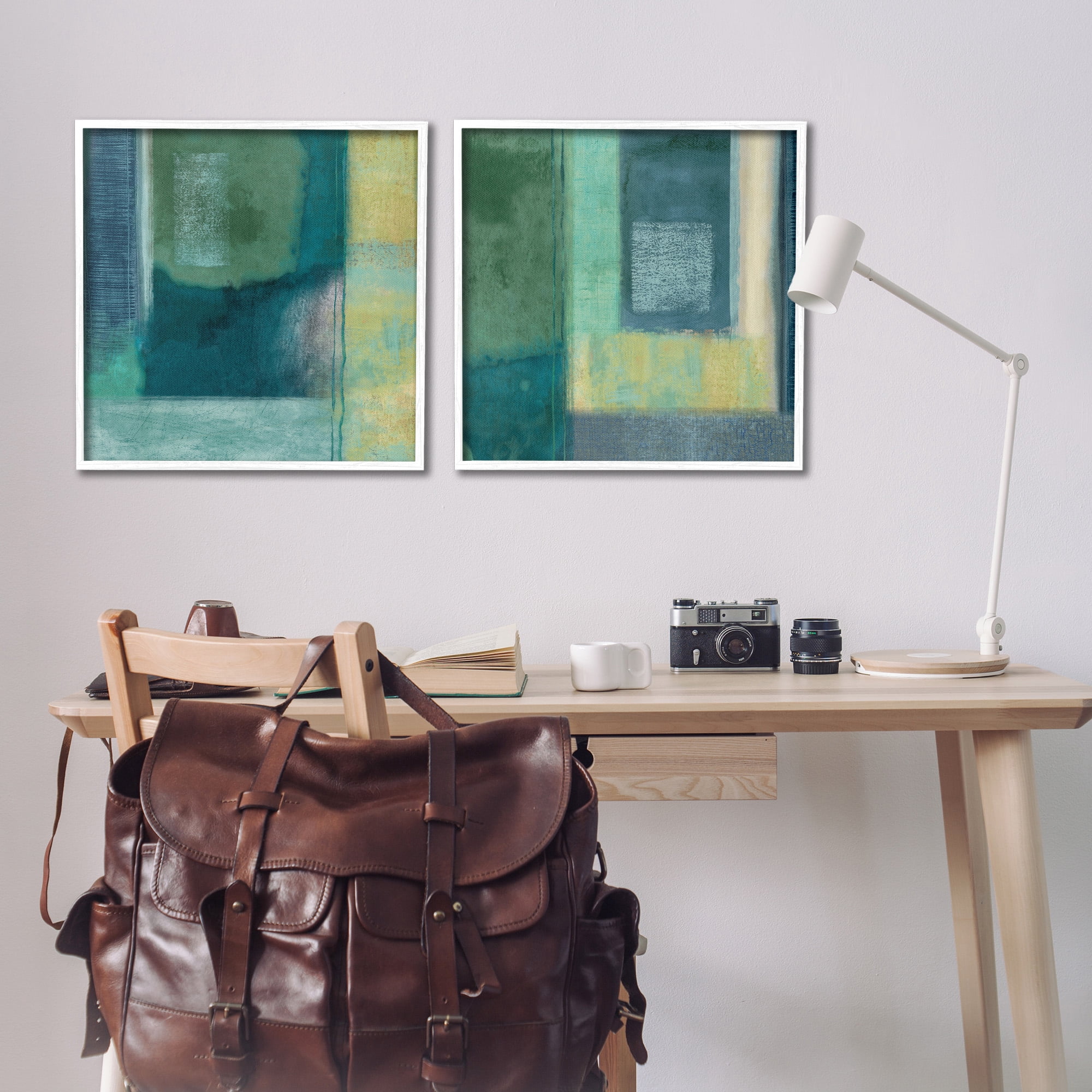 Stupell Industries Asymmetrical Soft Abstract Shapes Abstract Painting White Framed Art Print Wall Art, 24 x 24, Set of 2