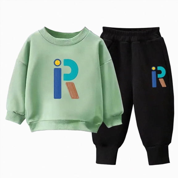 Gibobby Toddler Boy Clothes Boy Fall Winter Outfit School Casual Long Sleeve Letter Sweatshirt Plaid Jogger Pants Set 2T 3T 4T 5T 6T 7T 8T 9T Little Boys Winter Outfits Clothes(7-8 Years,Green)