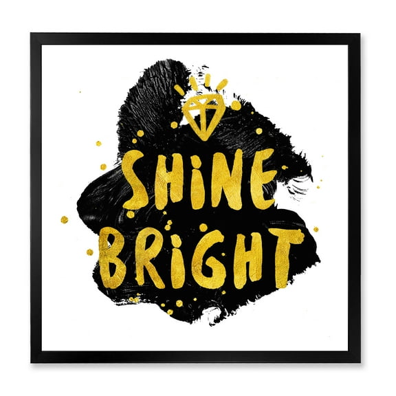 Designart 'Shine Bright Quote on Black' Glam Framed Art Print
