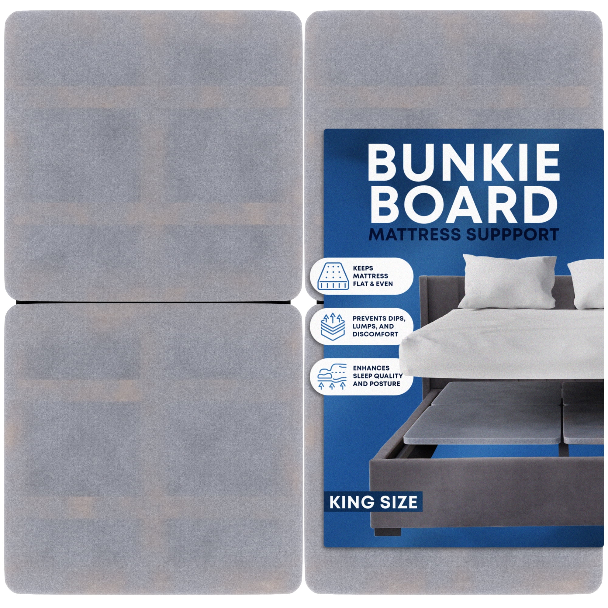 Continental Sleep, 1.5" Split Wood Bunkie Board King Size Bed, 4-Piece Under Mattress Support, Fully Assembled, Fabric Ventilation Cover-Replaces Wooden Slats or Box Spring for Bed Frames