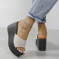 thumbnail image 5 of Slippers for Women,Platform Slippers Casual Comfortable Soft Fabric Slide Sandals With Thick Sole For Beach Walking Indoor Outdoor,Womens Slippers,Beige,8.5, 5 of 7