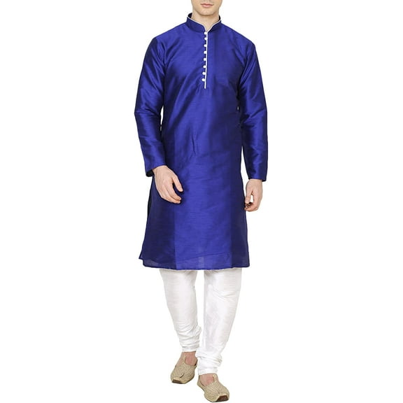 Royal Kurta Men's Silk Blend Solid Pyjama Set (Nava-bada-moti-ao-42//.1_Blue_40)